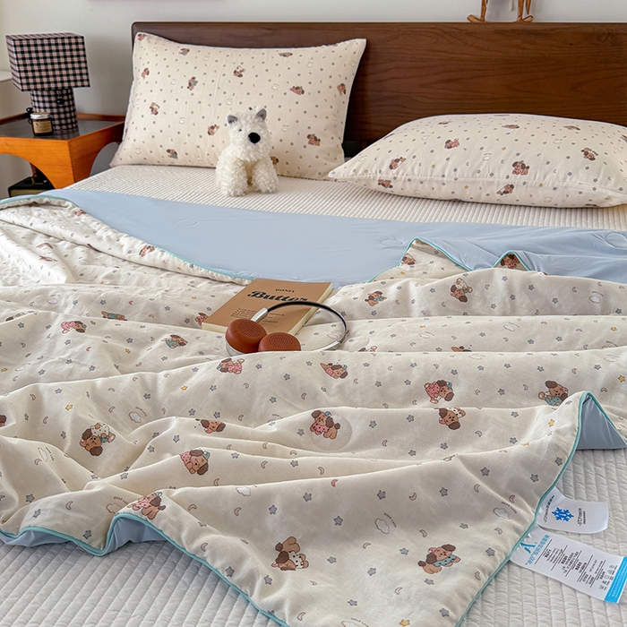 91家纺网 家纺一手货源 找家纺 HL原创 2026新款全棉双层纱小冰皮冰纱双感夏被夏凉被空调被 星星狗