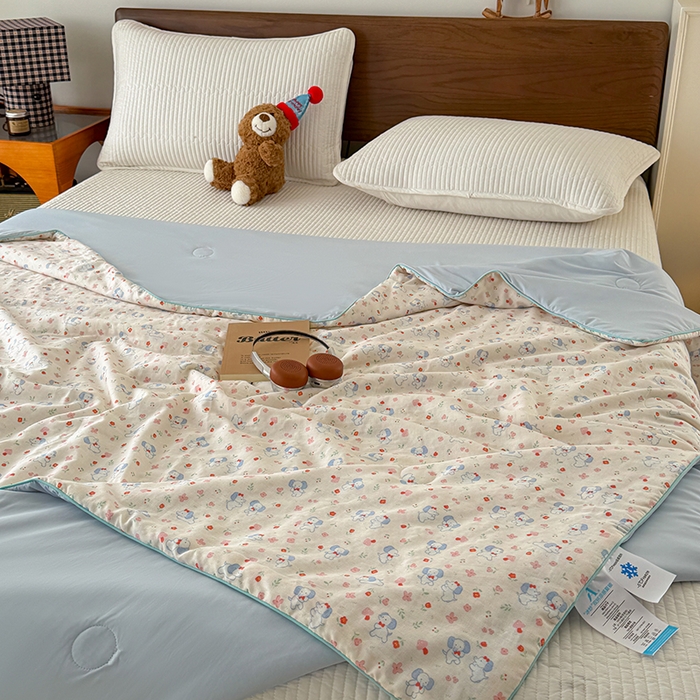 91家纺网 家纺一手货源 找家纺 HL原创 2026新款全棉双层纱小冰皮冰纱双感夏被夏凉被空调被 福气小象