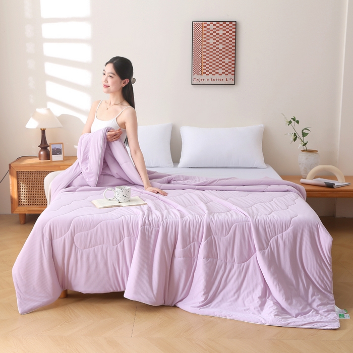 91家纺网 家纺一手货源 找家纺 天之悦家纺 2026热款针织提花夏被夏凉被空调被 粉色