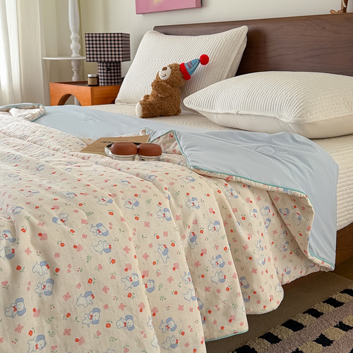 91家纺网 家纺一手货源 找家纺 HL原创 2026新款全棉双层纱小冰皮冰纱双感夏被夏凉被空调被 福气小象