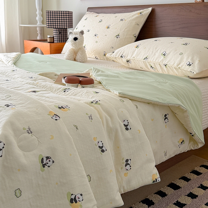 91家纺网 家纺一手货源 找家纺 HL原创 2026新款全棉双层纱小冰皮冰纱双感夏被夏凉被空调被 小熊猫