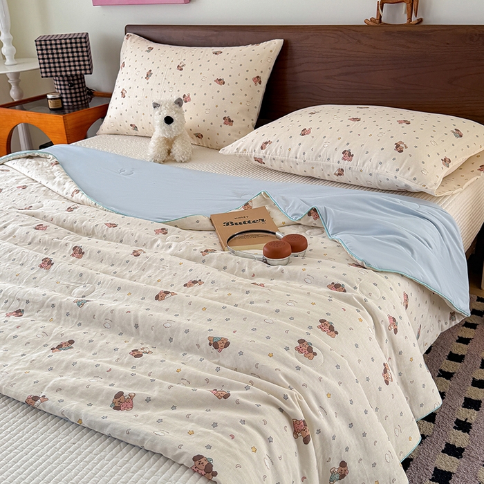 91家纺网 家纺一手货源 找家纺 HL原创 2026新款全棉双层纱小冰皮冰纱双感夏被夏凉被空调被 星星狗