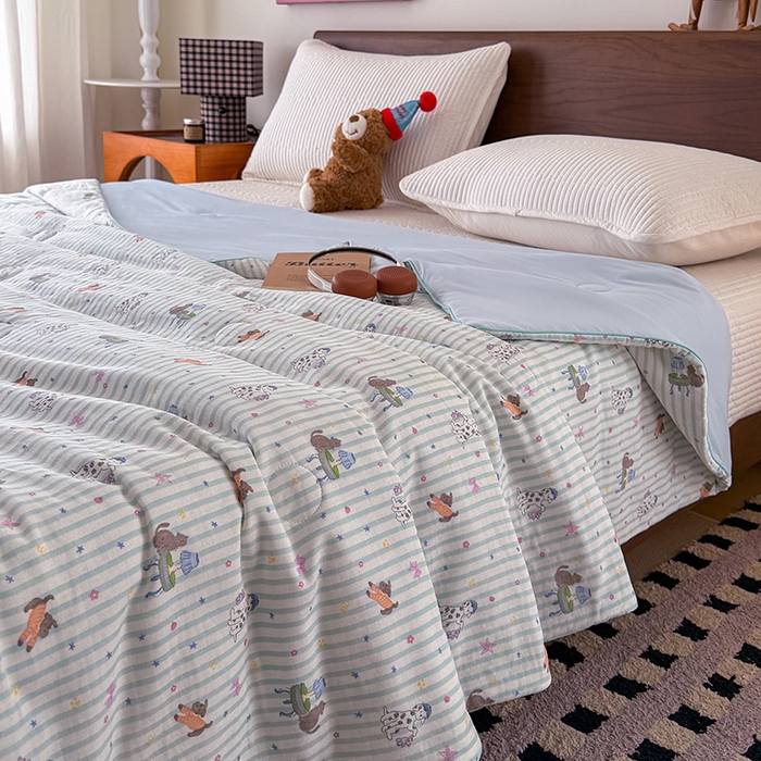 91家纺网 家纺一手货源 找家纺 HL原创 2026新款全棉双层纱小冰皮冰纱双感夏被夏凉被空调被 星芒小狗