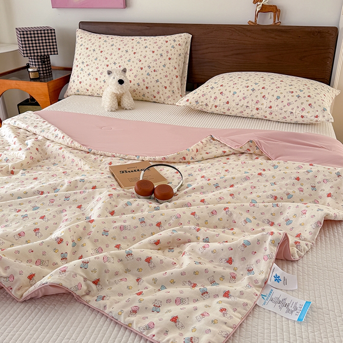 91家纺网 家纺一手货源 找家纺 HL原创 2026新款全棉双层纱小冰皮冰纱双感夏被夏凉被空调被 可爱兔