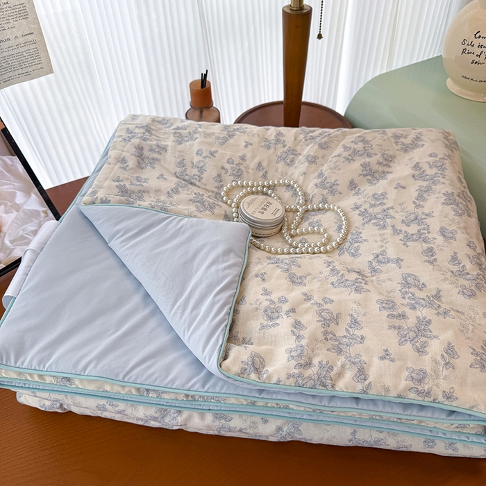 91家纺网 家纺一手货源 找家纺 HL原创 2026新款全棉双层纱小冰皮冰纱双感夏被夏凉被空调被 蔷薇