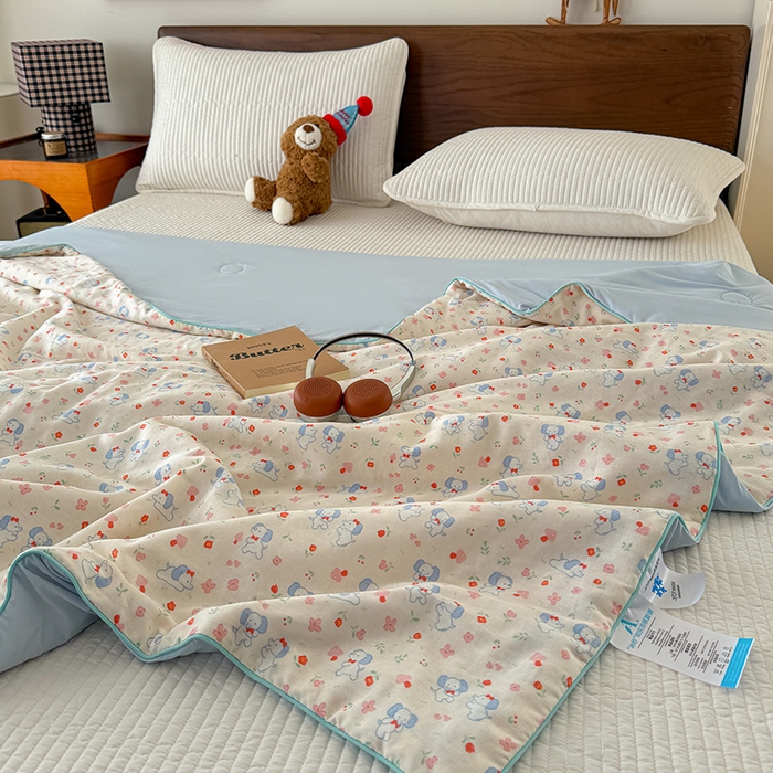 91家纺网 家纺一手货源 找家纺 HL原创 2026新款全棉双层纱小冰皮冰纱双感夏被夏凉被空调被 福气小象