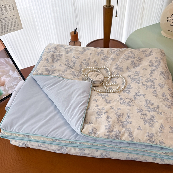 91家纺网 家纺一手货源 找家纺 HL原创 2026新款全棉双层纱小冰皮冰纱双感夏被夏凉被空调被 蔷薇