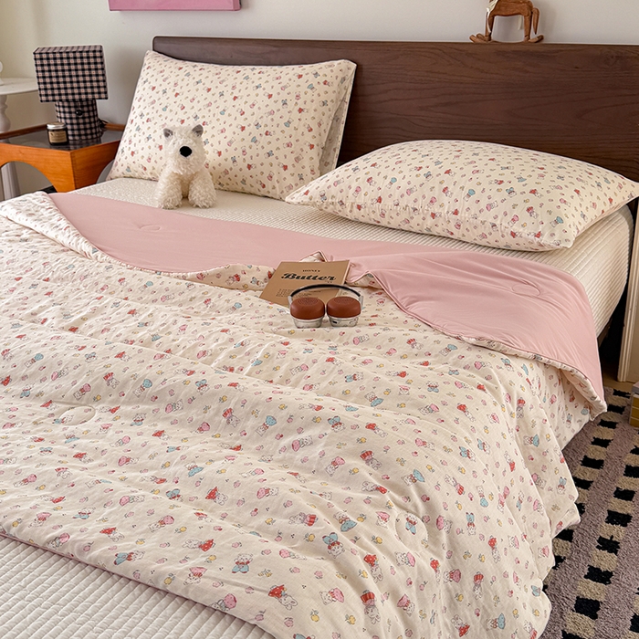 91家纺网 家纺一手货源 找家纺 HL原创 2026新款全棉双层纱小冰皮冰纱双感夏被夏凉被空调被 可爱兔