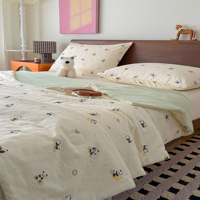 91家纺网 家纺一手货源 找家纺 HL原创 2026新款全棉双层纱小冰皮冰纱双感夏被夏凉被空调被 小熊猫