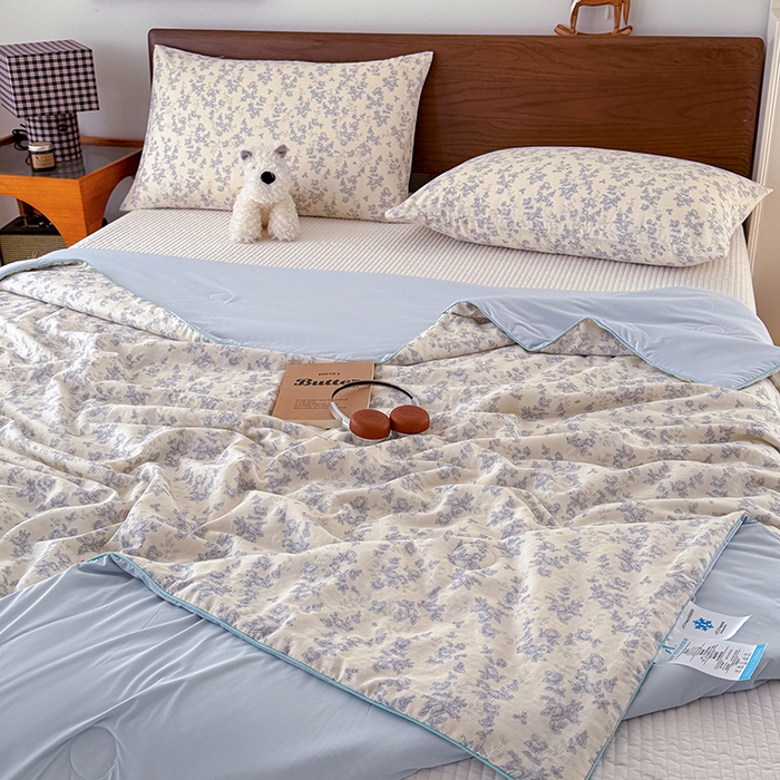 91家纺网 家纺一手货源 找家纺 HL原创 2026新款全棉双层纱小冰皮冰纱双感夏被夏凉被空调被 蔷薇