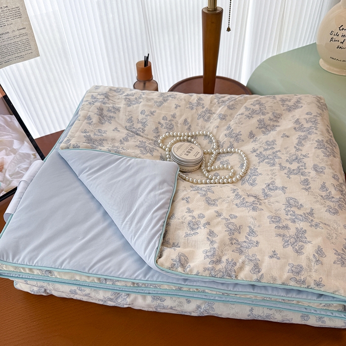 91家纺网 家纺一手货源 找家纺 HL原创 2026新款全棉双层纱小冰皮冰纱双感夏被夏凉被空调被 蔷薇