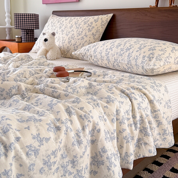 91家纺网 家纺一手货源 找家纺 HL原创 2026新款全棉双层纱小冰皮冰纱双感夏被夏凉被空调被 蔷薇