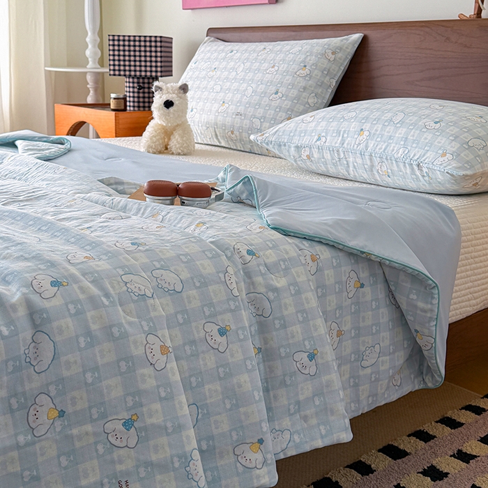 91家纺网 家纺一手货源 找家纺 HL原创 2026新款全棉双层纱小冰皮冰纱双感夏被夏凉被空调被 清爽夏日