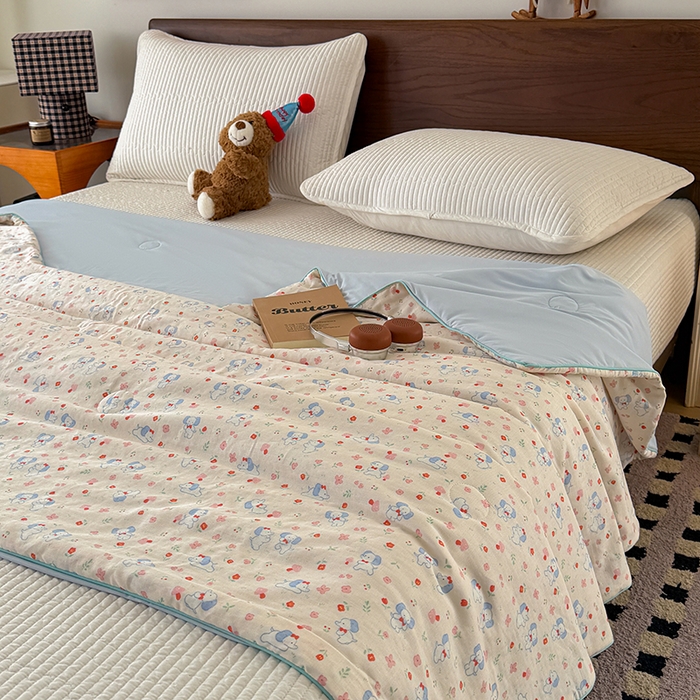 91家纺网 家纺一手货源 找家纺 HL原创 2026新款全棉双层纱小冰皮冰纱双感夏被夏凉被空调被 福气小象