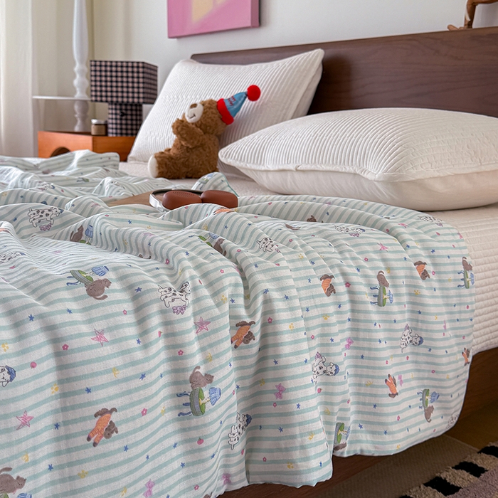 91家纺网 家纺一手货源 找家纺 HL原创 2026新款全棉双层纱小冰皮冰纱双感夏被夏凉被空调被 星芒小狗