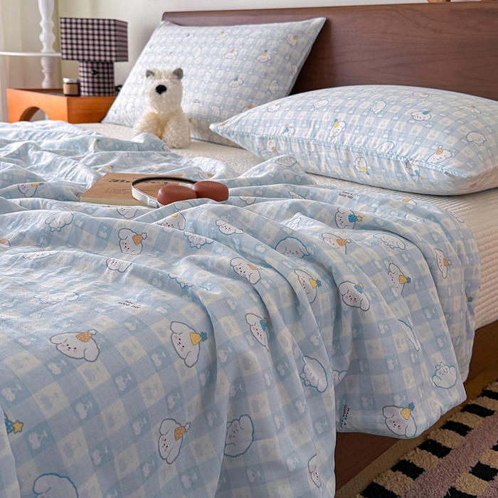 91家纺网 家纺一手货源 找家纺 HL原创 2026新款全棉双层纱小冰皮冰纱双感夏被夏凉被空调被 清爽夏日