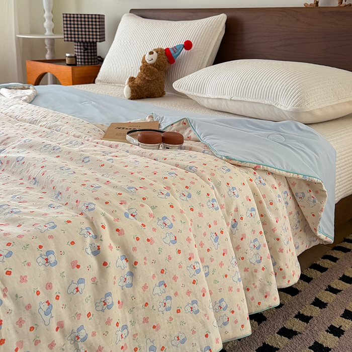 91家纺网 家纺一手货源 找家纺 HL原创 2026新款全棉双层纱小冰皮冰纱双感夏被夏凉被空调被 福气小象