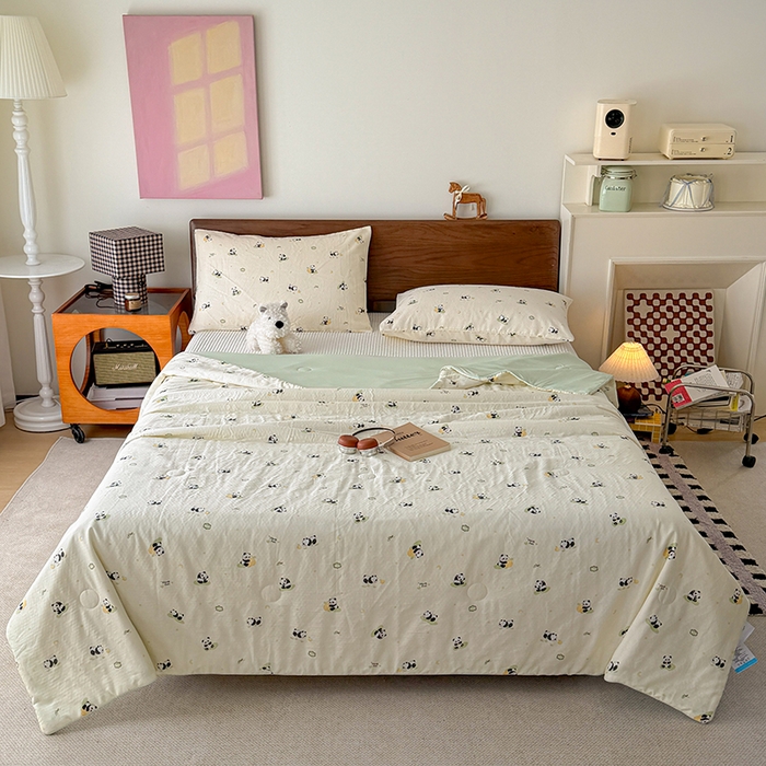 91家纺网 家纺一手货源 找家纺 HL原创 2026新款全棉双层纱小冰皮冰纱双感夏被夏凉被空调被 小熊猫