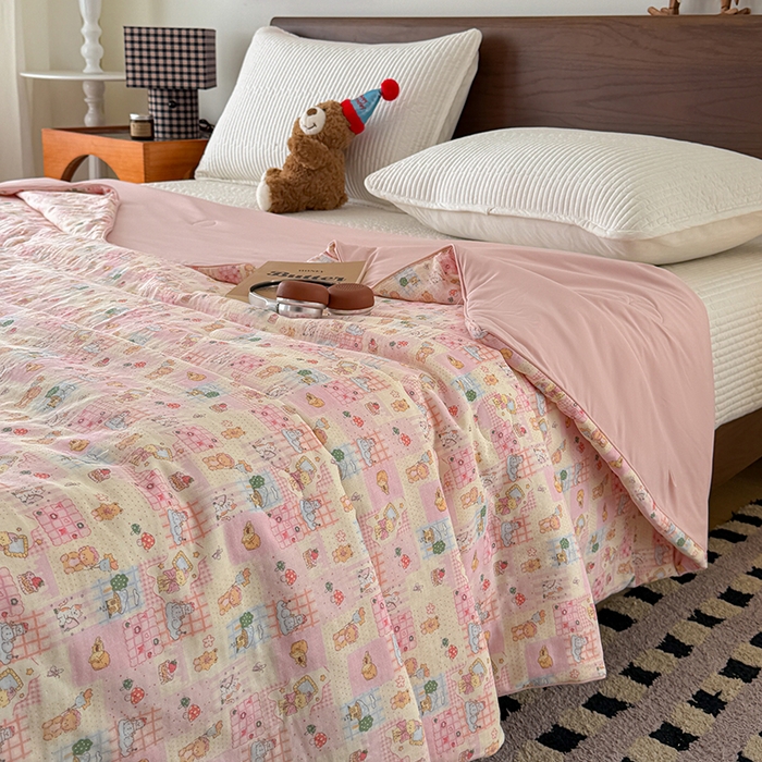 91家纺网 家纺一手货源 找家纺 HL原创 2026新款全棉双层纱小冰皮冰纱双感夏被夏凉被空调被 萌宠王国