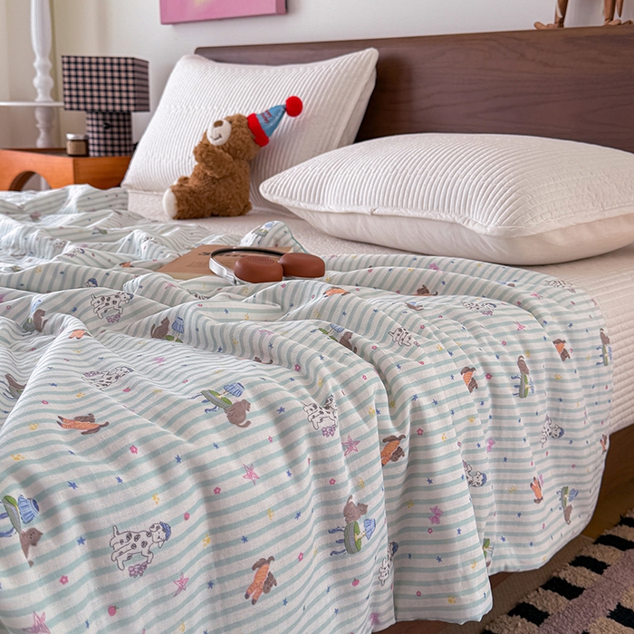 91家纺网 家纺一手货源 找家纺 HL原创 2026新款全棉双层纱小冰皮冰纱双感夏被夏凉被空调被 星芒小狗