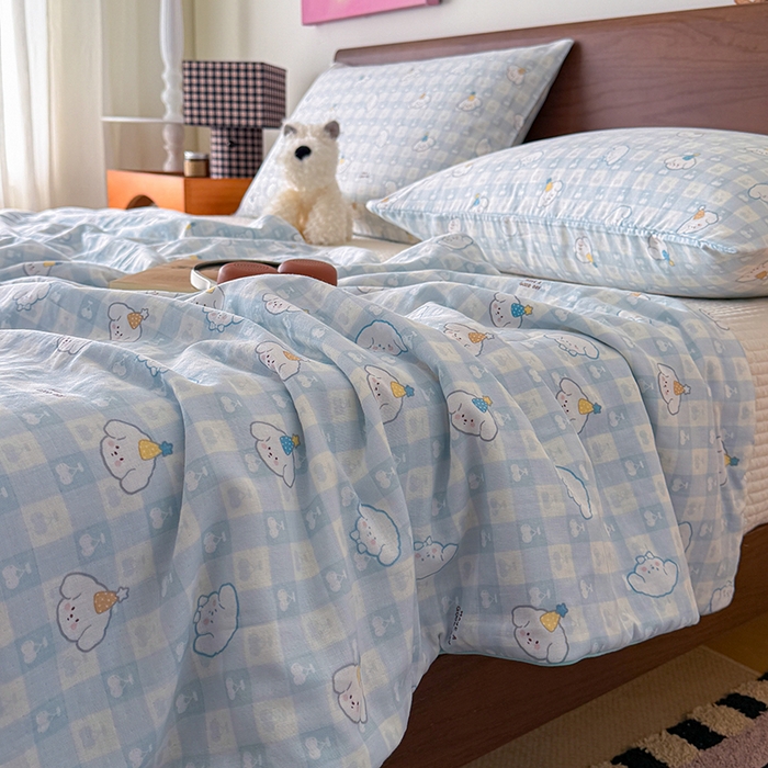 91家纺网 家纺一手货源 找家纺 HL原创 2026新款全棉双层纱小冰皮冰纱双感夏被夏凉被空调被 清爽夏日