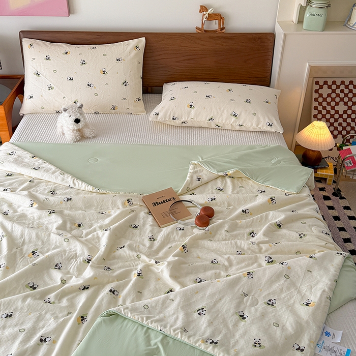 91家纺网 家纺一手货源 找家纺 HL原创 2026新款全棉双层纱小冰皮冰纱双感夏被夏凉被空调被 小熊猫