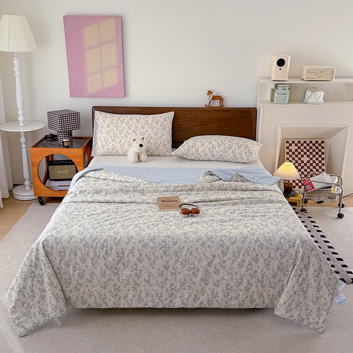 91家纺网 家纺一手货源 找家纺 HL原创 2026新款全棉双层纱小冰皮冰纱双感夏被夏凉被空调被 蔷薇