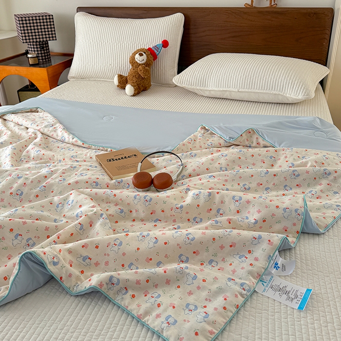 91家纺网 家纺一手货源 找家纺 HL原创 2026新款全棉双层纱小冰皮冰纱双感夏被夏凉被空调被 福气小象