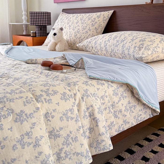 91家纺网 家纺一手货源 找家纺 HL原创 2026新款全棉双层纱小冰皮冰纱双感夏被夏凉被空调被 蔷薇