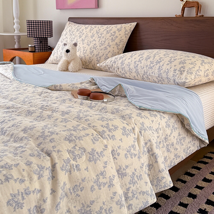 91家纺网 家纺一手货源 找家纺 HL原创 2026新款全棉双层纱小冰皮冰纱双感夏被夏凉被空调被 蔷薇