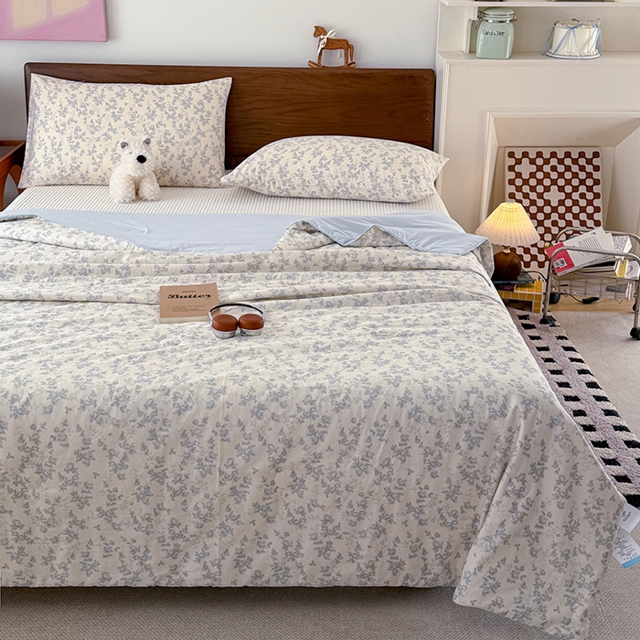 91家纺网 家纺一手货源 找家纺 HL原创 2026新款全棉双层纱小冰皮冰纱双感夏被夏凉被空调被 蔷薇