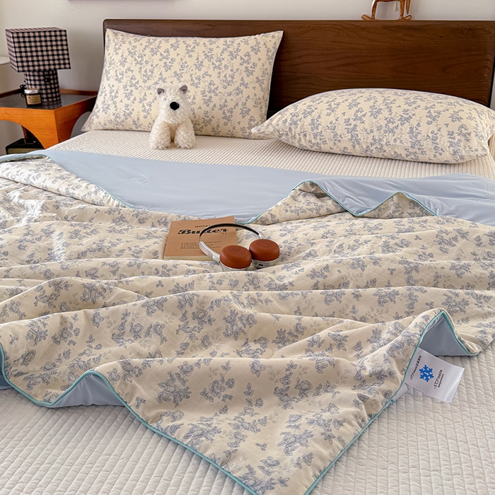 91家纺网 家纺一手货源 找家纺 HL原创 2026新款全棉双层纱小冰皮冰纱双感夏被夏凉被空调被 蔷薇