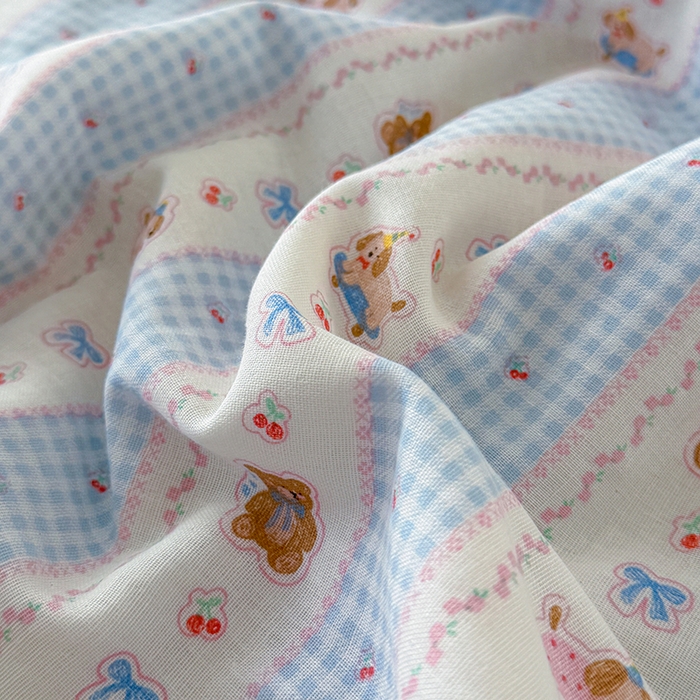 91家纺网 家纺一手货源 找家纺 HL原创 2026新款全棉双层纱小冰皮冰纱双感夏被夏凉被空调被 条纹萌熊