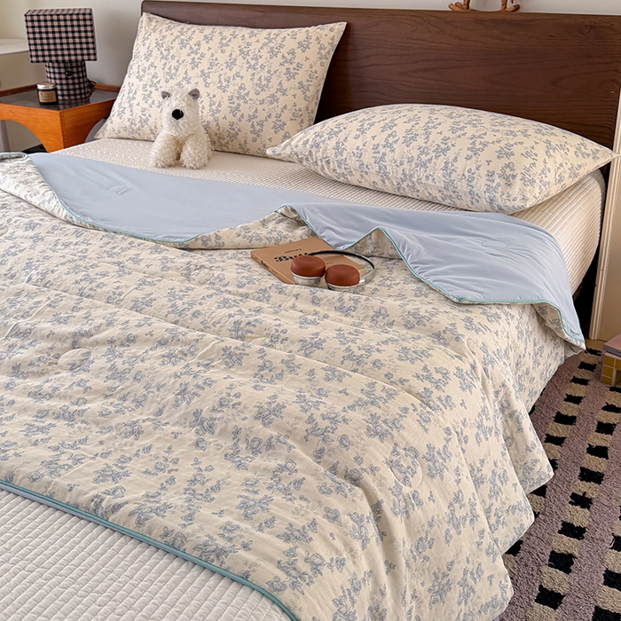 91家纺网 家纺一手货源 找家纺 HL原创 2026新款全棉双层纱小冰皮冰纱双感夏被夏凉被空调被 蔷薇