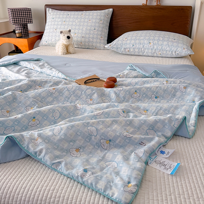 91家纺网 家纺一手货源 找家纺 HL原创 2026新款全棉双层纱小冰皮冰纱双感夏被夏凉被空调被 清爽夏日