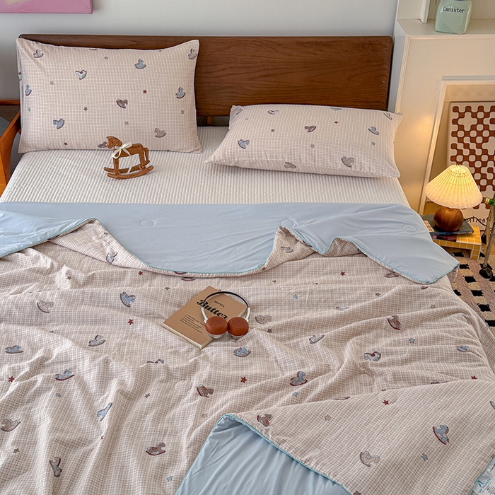 91家纺网 家纺一手货源 找家纺 HL原创 2026新款全棉双层纱小冰皮冰纱双感夏被夏凉被空调被 旋转木马