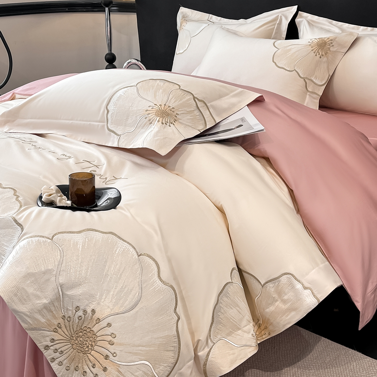 91家纺网 家纺一手货源 找家纺 （总）置顶家纺 2026新款亲肤加厚磨毛刺绣四件套-花颜叶语