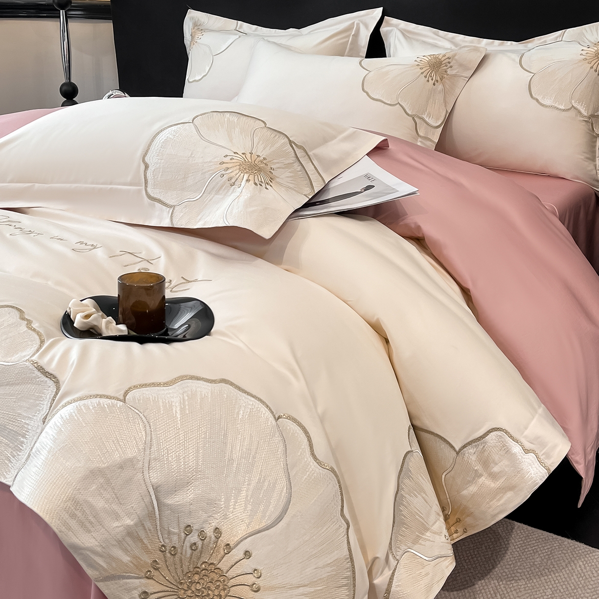 91家纺网 家纺一手货源 找家纺 （总）置顶家纺 2026新款亲肤加厚磨毛刺绣四件套-花颜叶语