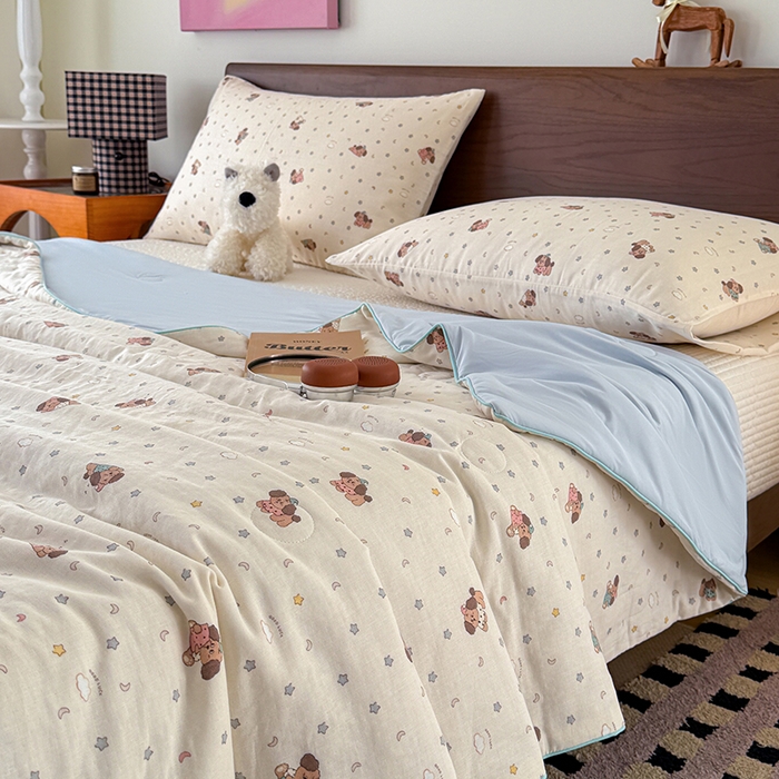 91家纺网 家纺一手货源 找家纺 HL原创 2026新款全棉双层纱小冰皮冰纱双感夏被夏凉被空调被 星星狗