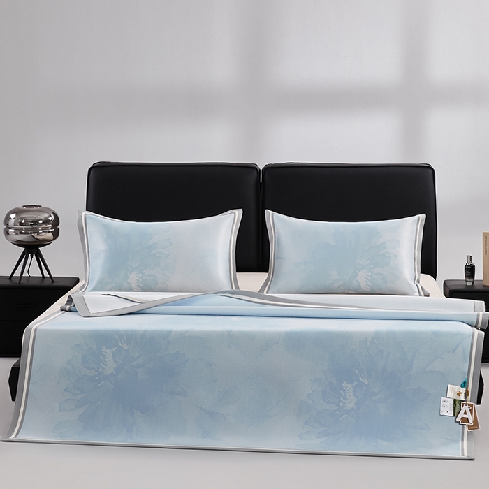 91家纺网 家纺一手货源 找家纺 小牛席业 2026新款牡丹琉璃冷感冰丝席凉席藤席冰藤席冰丝席竹席乳胶席凉豆豆席 浅蓝