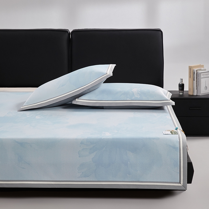 91家纺网 家纺一手货源 找家纺 小牛席业 2026新款牡丹琉璃冷感冰丝席凉席藤席冰藤席冰丝席竹席乳胶席凉豆豆席 浅蓝