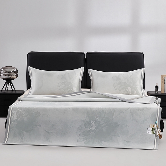 小牛席业 2026新款牡丹琉璃冷感冰丝席凉席藤席冰藤席冰丝席竹席乳胶席凉豆豆席 灰绿