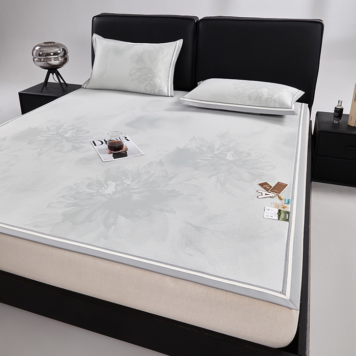 91家纺网 家纺一手货源 找家纺 小牛席业 2026新款牡丹琉璃冷感冰丝席凉席藤席冰藤席冰丝席竹席乳胶席凉豆豆席 灰绿