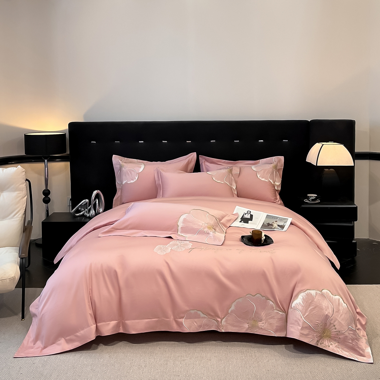 置顶家纺 2026新款亲肤加厚磨毛刺绣四件套-花颜叶语 花颜叶语-浅豆沙