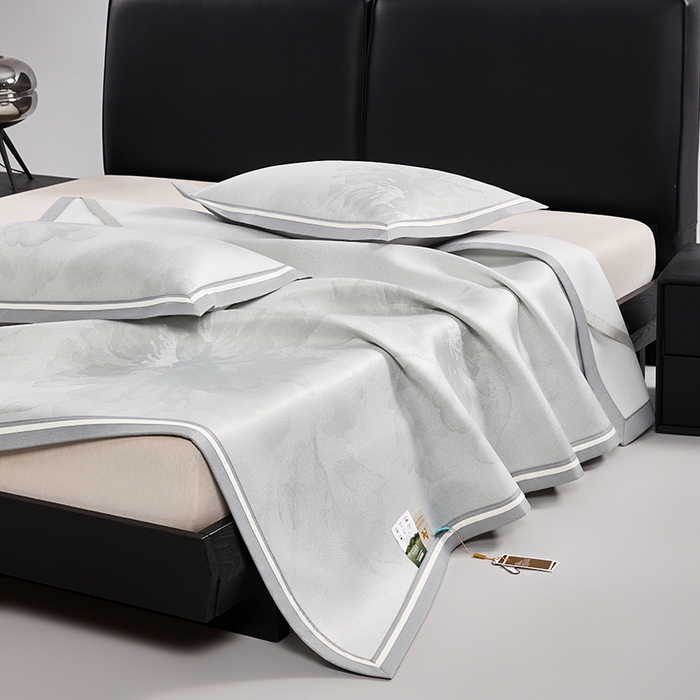 91家纺网 家纺一手货源 找家纺 小牛席业 2026新款牡丹琉璃冷感冰丝席凉席藤席冰藤席冰丝席竹席乳胶席凉豆豆席 灰绿