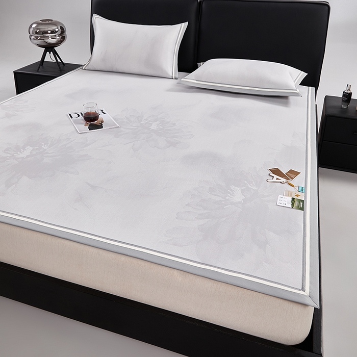 91家纺网 家纺一手货源 找家纺 小牛席业 2026新款牡丹琉璃冷感冰丝席凉席藤席冰藤席冰丝席竹席乳胶席凉豆豆席 浅紫