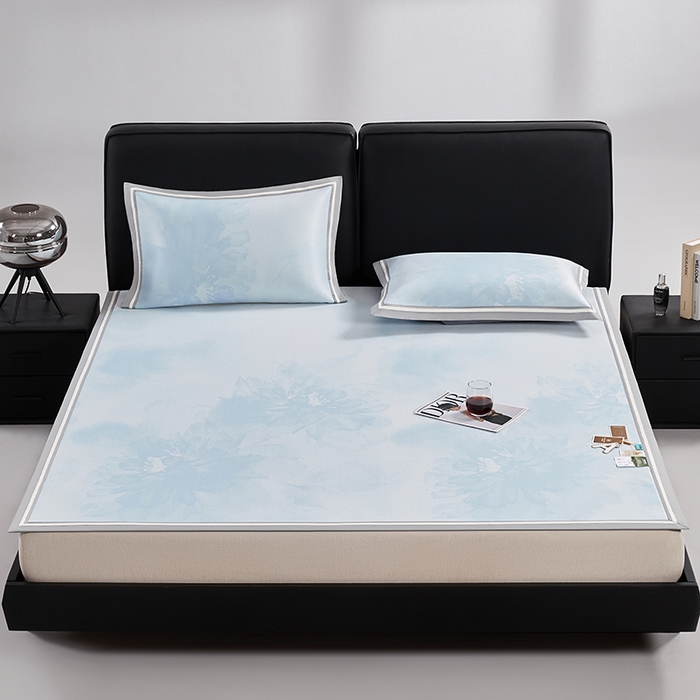 91家纺网 家纺一手货源 找家纺 小牛席业 2026新款牡丹琉璃冷感冰丝席凉席藤席冰藤席冰丝席竹席乳胶席凉豆豆席 浅蓝