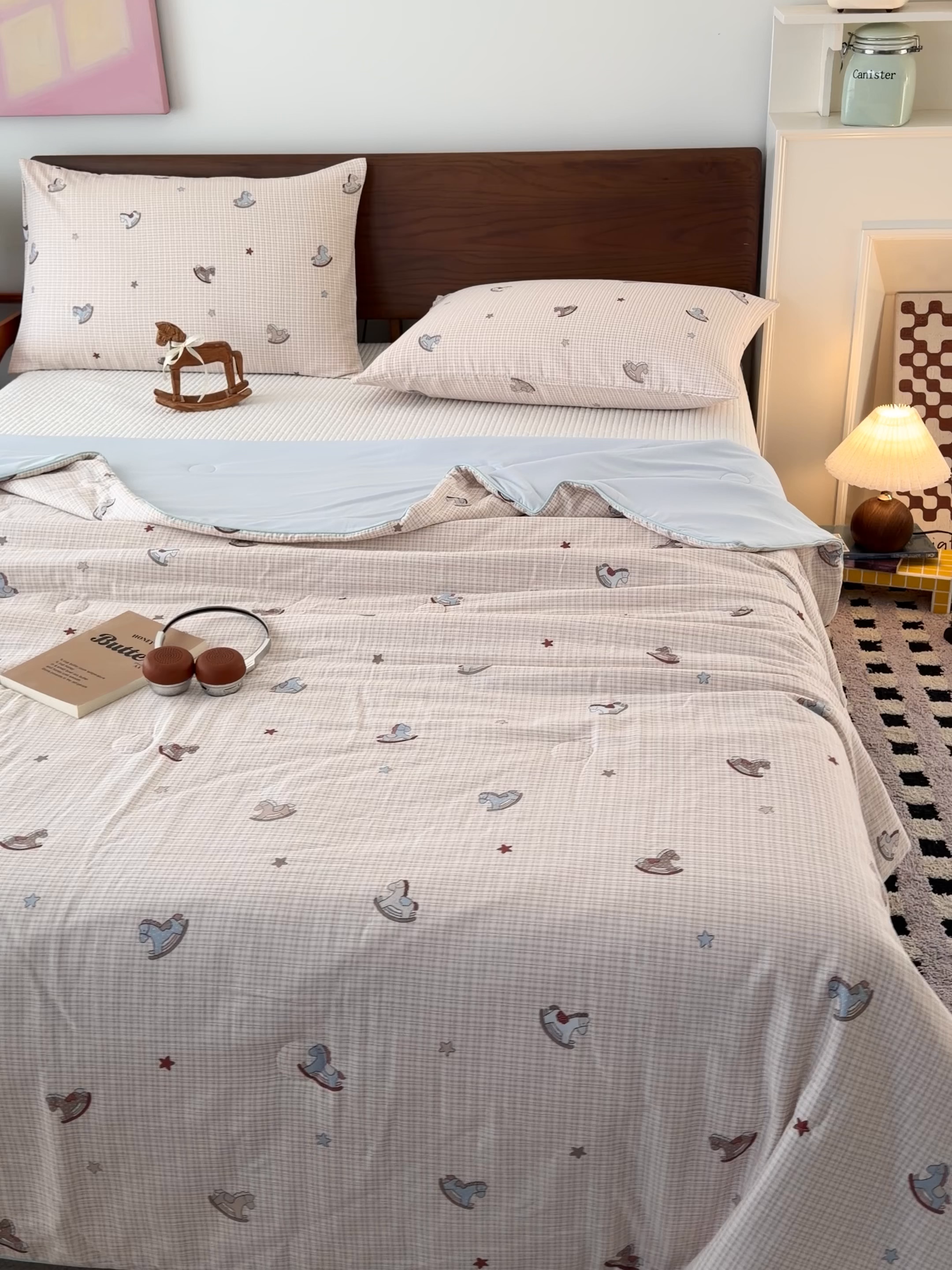 91家纺网 家纺一手货源 找家纺 HL原创 2026新款全棉双层纱小冰皮冰纱双感夏被夏凉被空调被 旋转木马