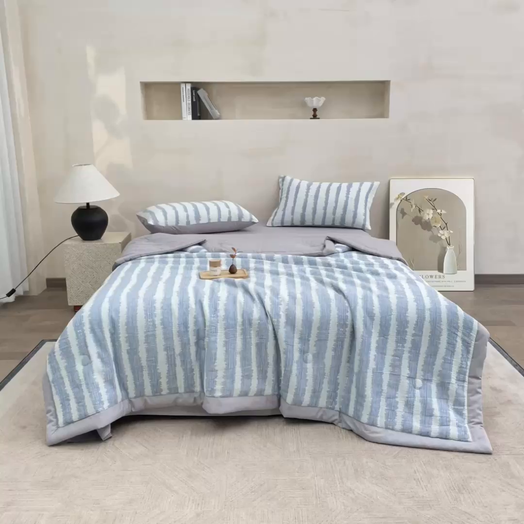 91家纺网 家纺一手货源 找家纺 （总）绒城 2026新款全棉纯棉大提花新疆棉花夏被夏凉被空调被四件套-律动