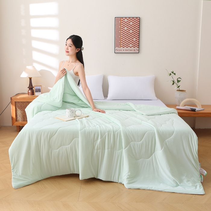 91家纺网 家纺一手货源 找家纺 天之悦家纺 2026热款针织提花夏被夏凉被空调被 果绿色